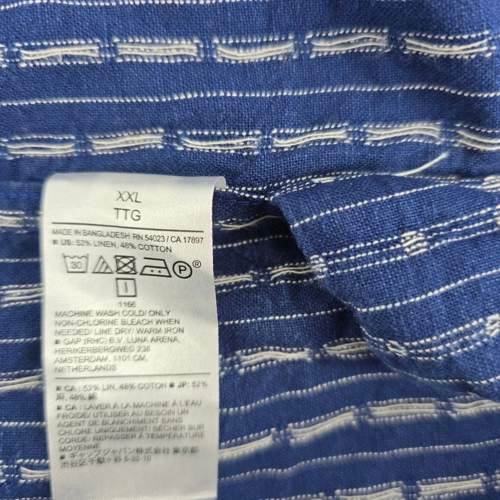 Banana Republic Button Down Shirt Mens Untucked Fit Linen Blend Blue Stripe XXL